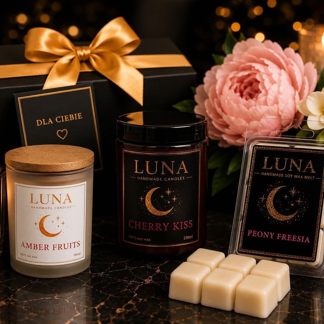 Etykiety na świece i wosk zapachowy marki Luna Handmade Candles